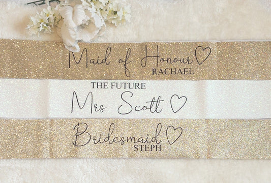 PERSONALISED BRIDAL PARTY GLITTER SASH